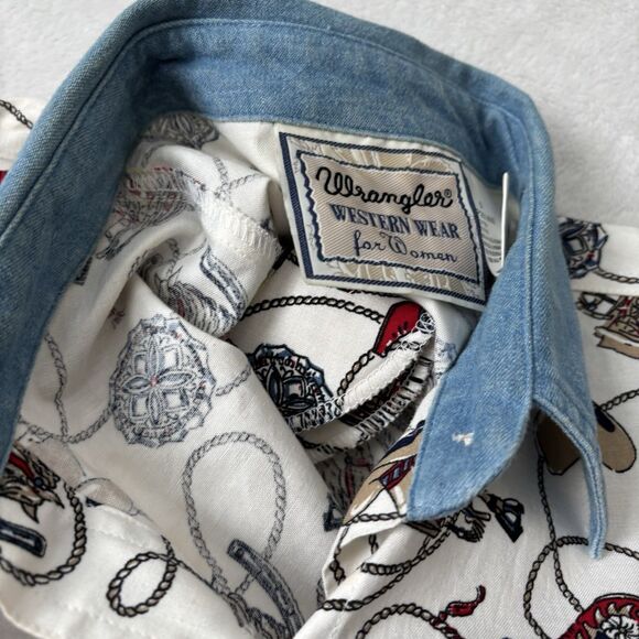 Wrangler Shirt Womens Size Small Western Wear Cowboy Boots Button Up Rodeo VTG - Picture 5 of 11